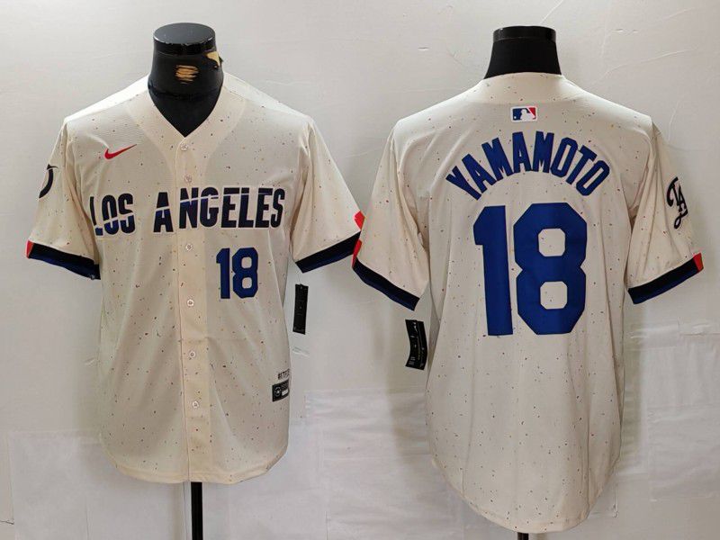 Men Los Angeles Dodgers #18 Yamamoto Cream Fashion Nike Game MLB Jersey style 33